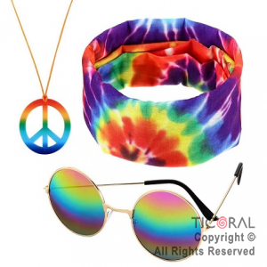 SET DISFRAZ BANDANA ANTEOJOS Y COLLAR SIMBOLO DE LA PAZ x 1